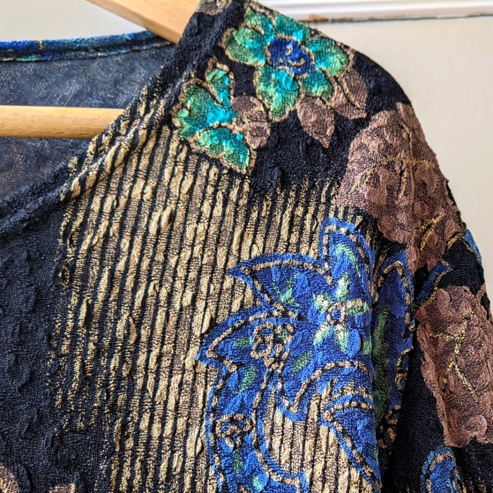 90s Boho Romance, Black & Colourful Occasion Top. Size Large.